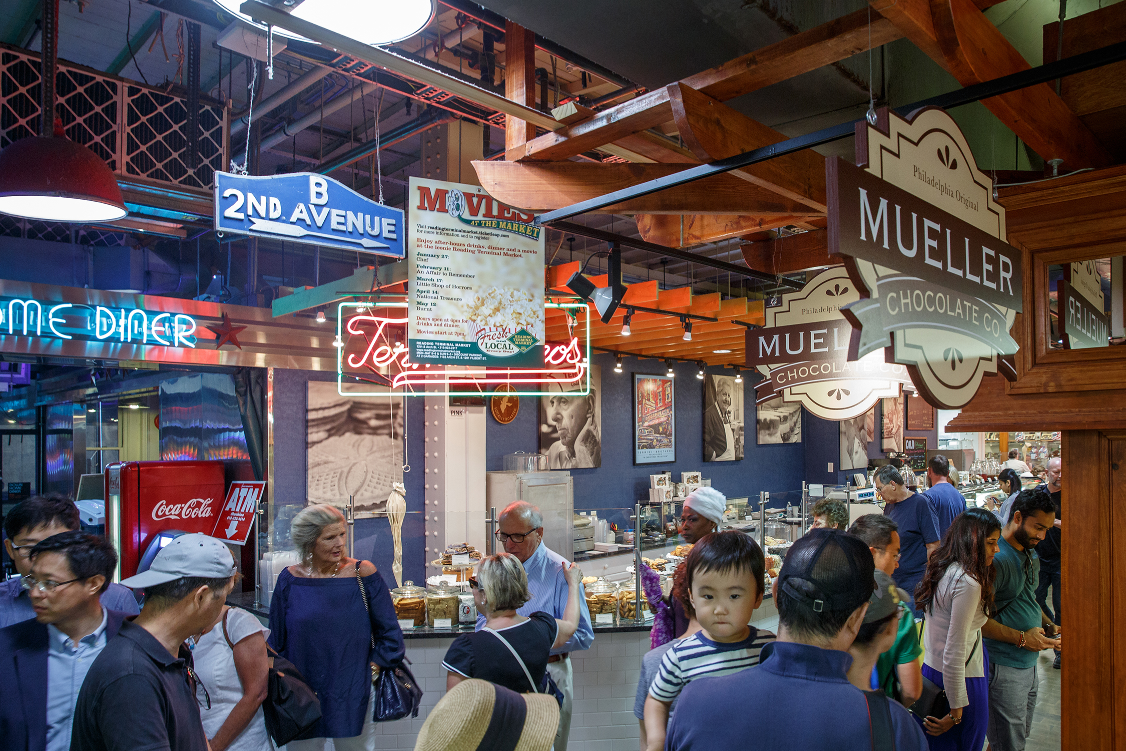 Interior of the Reading Terminal Market with a lot of people