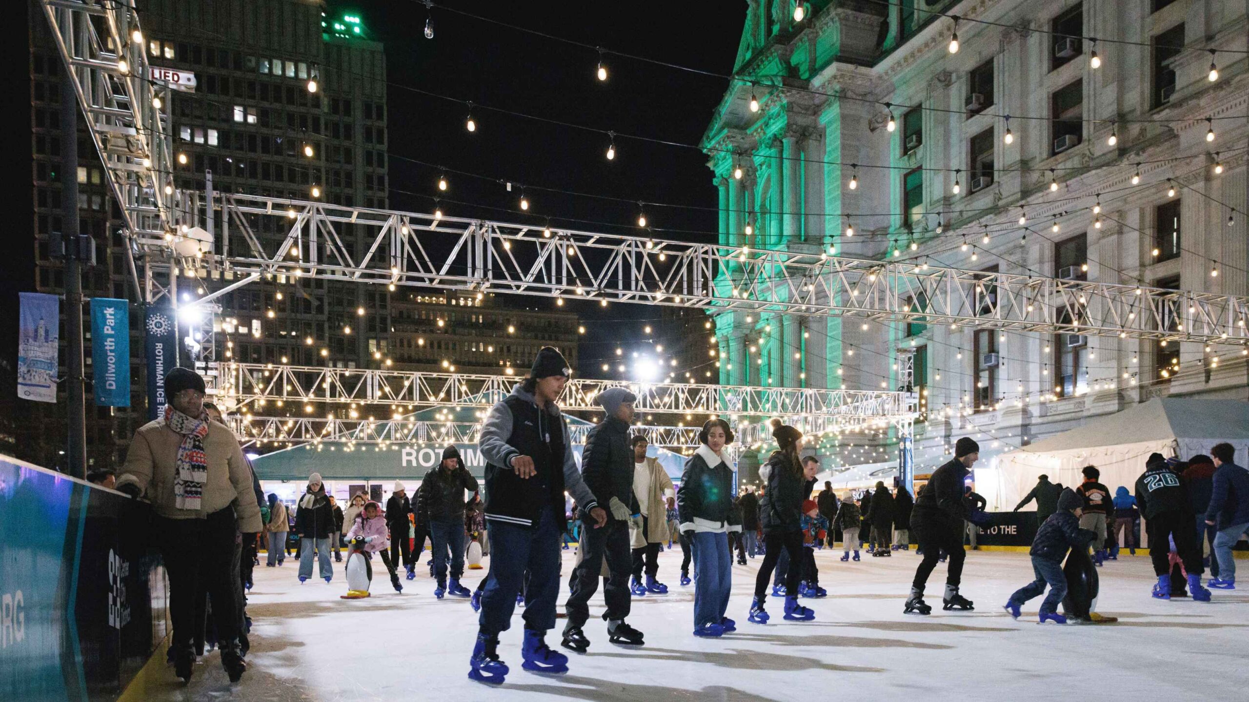 People ice skating at Dilworth Park in Philadelphia
